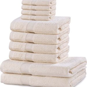 Set 8 světle krémových ručníků a 2 osušek DecoKing Marina Ecru
