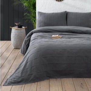 Tmavě šedý bavlněný set přehozu a povlaků na polštář 170x210 cm Sedef – Mijolnir