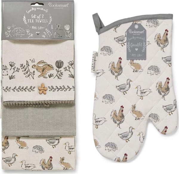 Utěrky a chňapka v sadě 4 ks Country Animals – Cooksmart ®