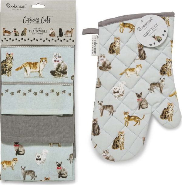 Utěrky a chňapka v sadě 4 ks Curious Cats – Cooksmart ®