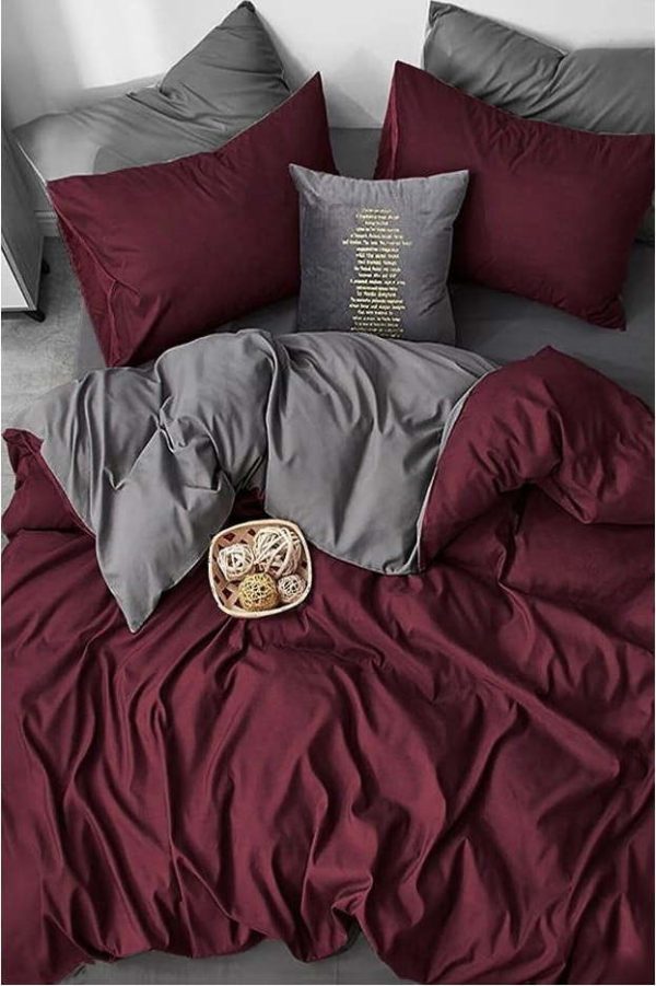 Vínovo-šedé bavlněné povlečení na dvoulůžko/prodloužené s prostěradlem 200x220 cm – Mila Home