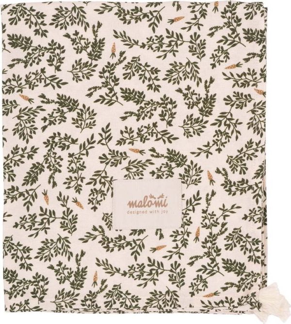 Zeleno-krémová bambusová zavinovací dětská deka 120x120 cm Green Floral – Malomi Kids