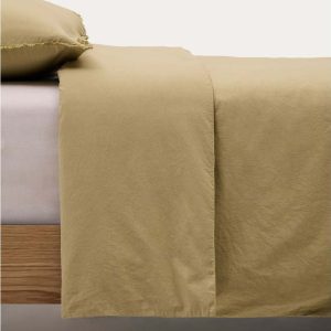 Žluté/zelené povlečení na jednolůžko/prodloužené z bavlněného perkálu 150x220 cm Sifinia – Kave Home