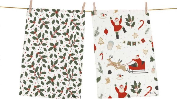Bavlněné utěrky s vánočním motivem v sadě 2 ks 50x70 cm Happy Santa – Butter Kings