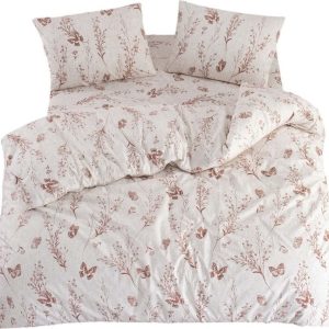 Béžové povlečení na jednolůžko/prodloužené s prostěradlem/3dílné 160x220 cm Floral Butterfly – Mila Home