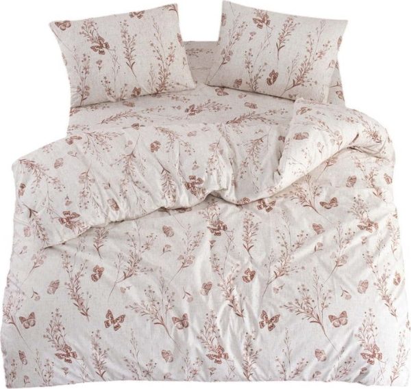 Béžové povlečení na jednolůžko/prodloužené s prostěradlem/3dílné 160x220 cm Floral Butterfly – Mila Home