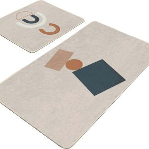 Béžové sametové koupelnové předložky v sadě 2 ks 60x100 cm Geometry Shapes – Mila Home