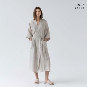 Béžový lněný župan velikost L/XL Summer – Linen Tales