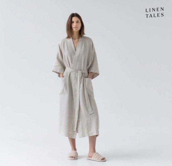 Béžový lněný župan velikost S/M Summer – Linen Tales