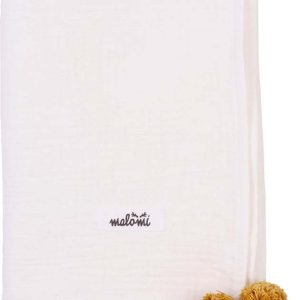 Bílá mušelínová dětská deka 100x140 cm Pompon – Malomi Kids