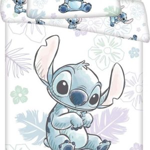 Bílé bavlněné dětské povlečení do postýlky 100x135 cm Lilo and Stitch "Ohana White" – Jerry Fabrics