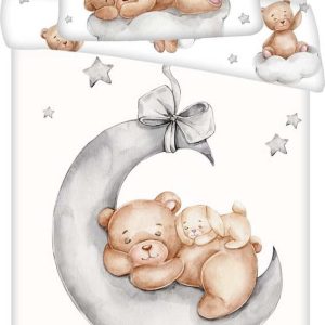 Bílé bavlněné dětské povlečení do postýlky 100x135 cm Teddy Bear "Ribbon" – Jerry Fabrics