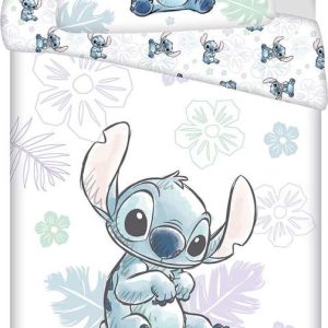 Bílé bavlněné dětské povlečení na jednolůžko 140x200 cm Lilo and Stitch "Ohana White" – Jerry Fabrics