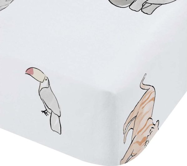 Bílé napínací bavlněné dětské prostěradlo na dvoulůžko 135x190 cm Zoo Animals – Bianca