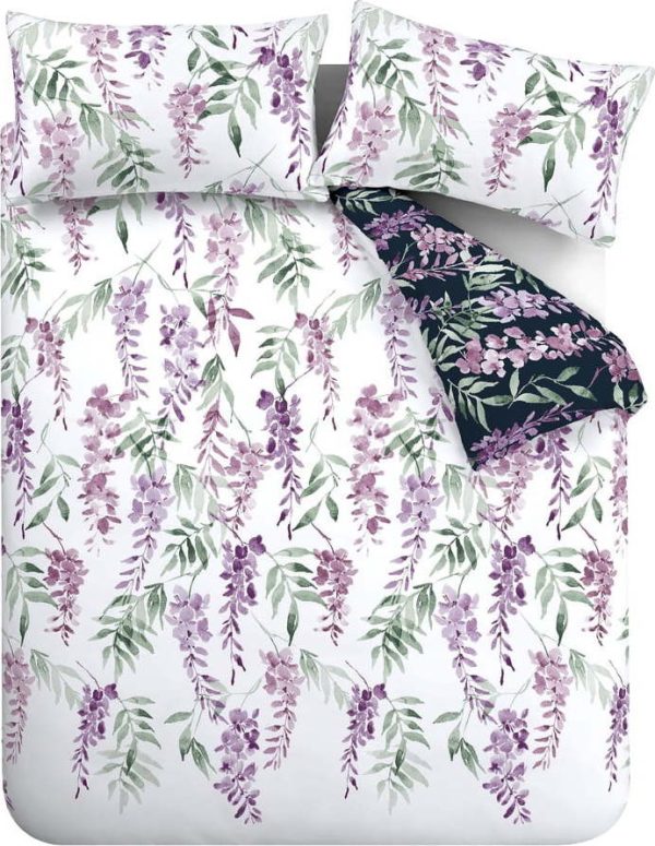 Bílo-fialové povlečení na dvoulůžko 200x200 cm Wisteria - Catherine Lansfield