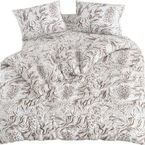 Bílo-hnědé povlečení na dvoulůžko/prodloužené s prostěradlem/4dílné 200x220 cm Floral – Mila Home