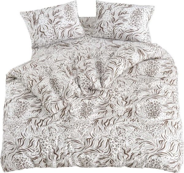 Bílo-hnědé povlečení na dvoulůžko/prodloužené s prostěradlem/4dílné 200x220 cm Floral – Mila Home