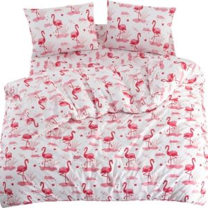 Bílo-růžové povlečení na jednolůžko/prodloužené s prostěradlem/3dílné 160x220 cm Flamingo – Mila Home