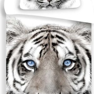 Bílo-šedé bavlněné dětské povlečení na jednolůžko 140x200 cm White Tiger – Jerry Fabrics
