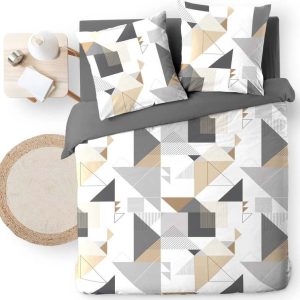 Bílo-šedé prodloužené povlečení na dvoulůžko z mikrovlákna 240x220 cm Trigone – douceur d'intérieur