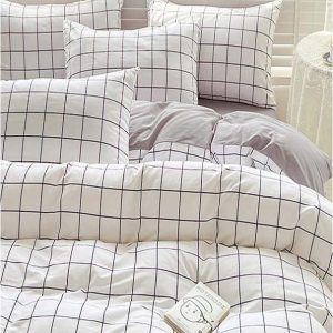 Bílo-šedé prodloužené povlečení na jednolůžko z bavlny Renforcé s prostěradlem/3dílné 160x220 cm Checkered – Mila Home