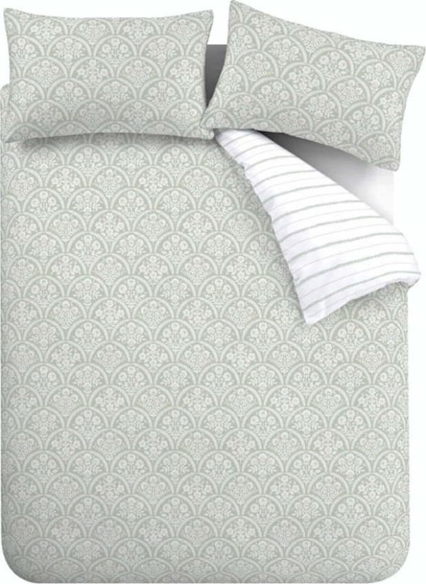 Bílo-zelené prodloužené povlečení na dvoulůžko z bavlněného perkálu 230x220 cm Scallop Floral – Bianca