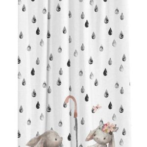 Bílý dětský závěs z bavlněného saténu 110x250 cm Bunnies in the Rain – Butter Kings