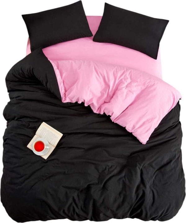 Černo-růžové povlečení na dvoulůžko/prodloužené s prostěradlem/4dílné 200x220 cm Classic – Mila Home