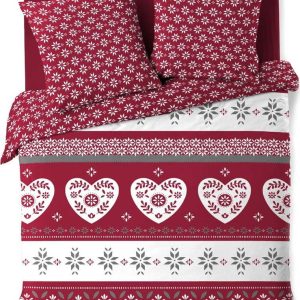 Červené prodloužené bavlněné povlečení na dvoulůžko 240x220 cm Alpage – douceur d'intérieur