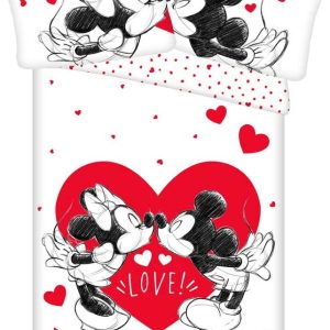 Červeno-bílé bavlněné dětské povlečení na jednolůžko 140x200 cm Mickey and Minnie "Love" – Jerry Fabrics