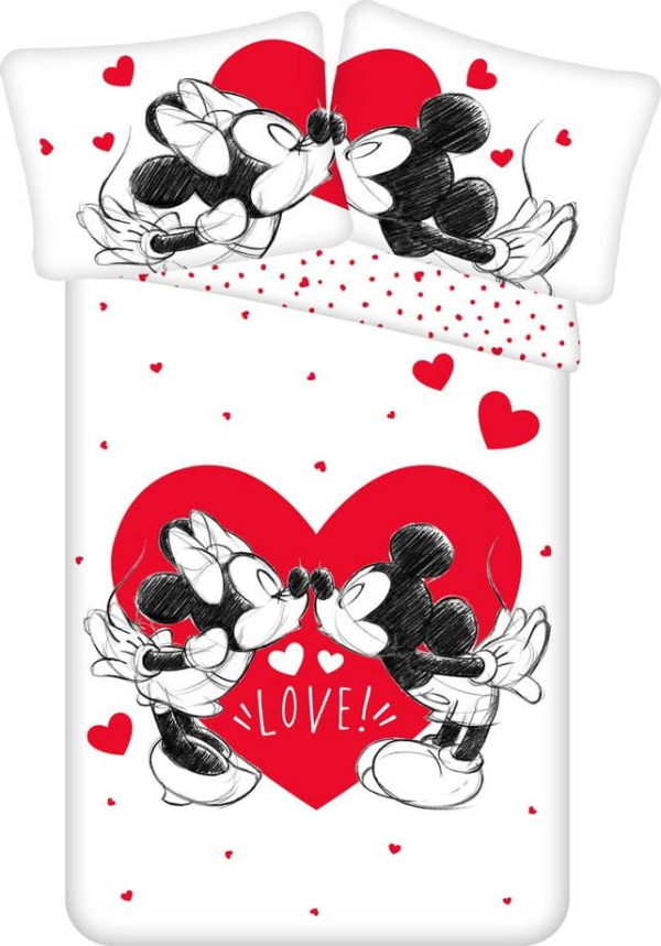 Červeno-bílé bavlněné dětské povlečení na jednolůžko 140x200 cm Mickey and Minnie "Love" – Jerry Fabrics
