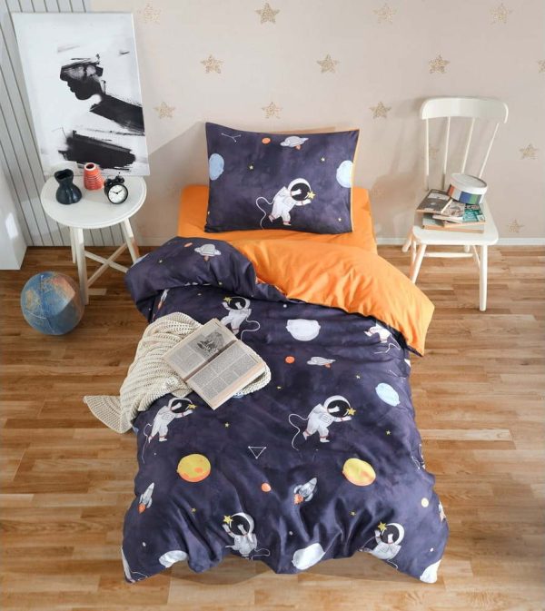 Dětské povlečení na jednolůžko v tmavě modré a oranžové barvě 140x200 cm Astron – Mijolnir