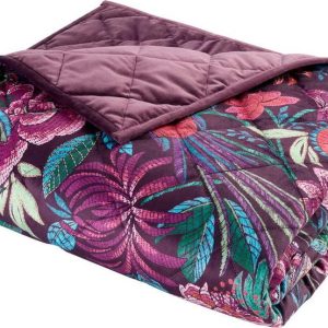 Fialový sametový prošívaný přehoz 220x230 cm Kate Floral – Catherine Lansfield