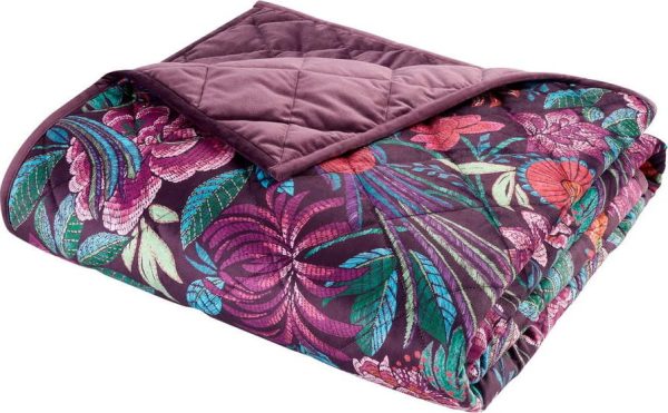 Fialový sametový prošívaný přehoz 220x230 cm Kate Floral – Catherine Lansfield