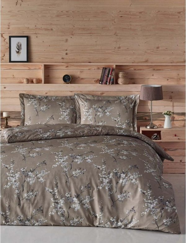 Hnědé bavlněné povlečení na dvoulůžko 200x200 cm Chicory – Mijolnir