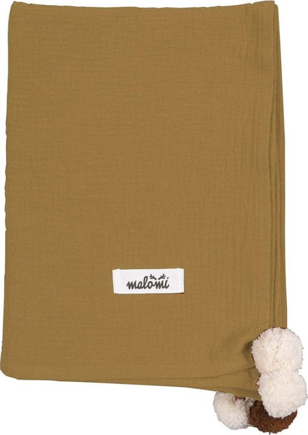Koňakově hnědá mušelínová dětská deka 100x140 cm Pompon – Malomi Kids