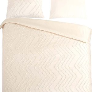 Krémové prodloužené povlečení na dvoulůžko z mikrovlákna 200x220 cm Pure Zigzag – Good Morning