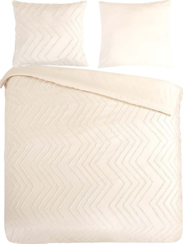 Krémové prodloužené povlečení na dvoulůžko z mikrovlákna 200x220 cm Pure Zigzag – Good Morning