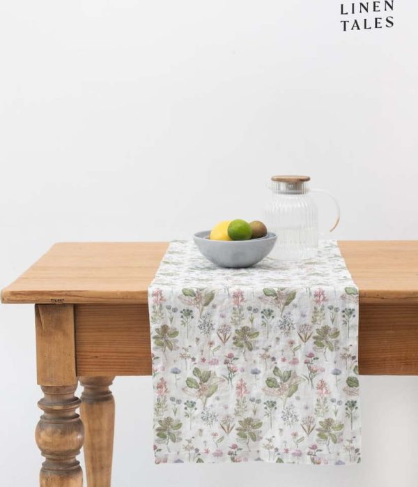 Lněný běhoun na stůl 40x200 cm White Botany – Linen Tales