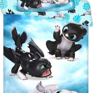 Modré bavlněné dětské povlečení do postýlky 100x135 cm How to Train Your Dragon "Babies" – Jerry Fabrics