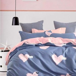 Modro-růžové prodloužené povlečení na dvoulůžko z bavlny Renforcé s prostěradlem/4dílné 200x220 cm Beloved – Mila Home