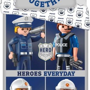 Modro-šedé bavlněné dětské povlečení na jednolůžko 140x200 cm Playmobil – Jerry Fabrics