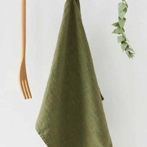 Olivově zelená lněná utěrka Linen Tales
