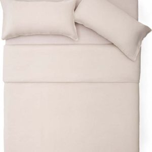 Povlečení šedobéžové na jednolůžko/prodloužené s příměsí lnu 150x220 cm Simmel – Kave Home