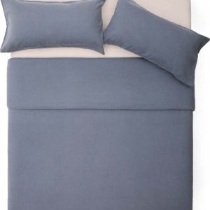Povlečení šedomodré na dvoulůžko/prodloužené s příměsí lnu 260x240 cm Simmel – Kave Home