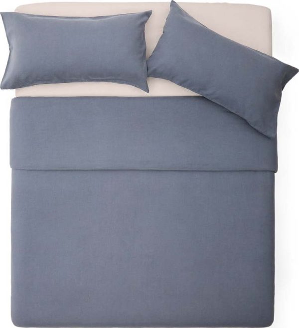 Povlečení šedomodré na dvoulůžko/prodloužené s příměsí lnu 260x240 cm Simmel – Kave Home