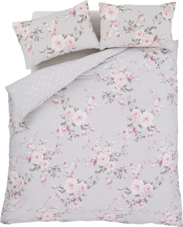 Prodloužené šedé povlečení na dvoulůžko 230x220 cm Canterbury Floral – Catherine Lansfield