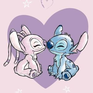 Růžová bavlněná dětská osuška 70x140 cm Lilo and Stitch "Love" – Jerry Fabrics