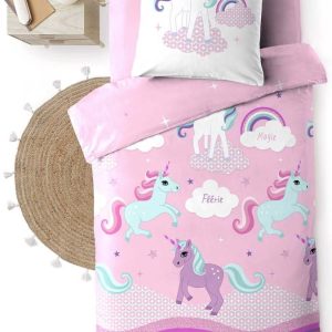 Růžové bavlněné dětské povlečení na jednolůžko 140x200 cm Licorne – douceur d'intérieur