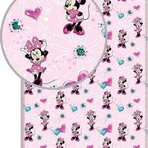 Růžové napínací bavlněné dětské prostěradlo 90x200 cm Minnie "Flowers" – Jerry Fabrics